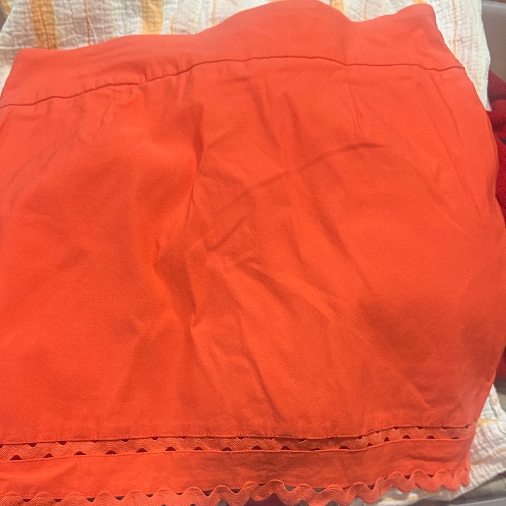 Vibrant Orange Skirt with Lace Trim